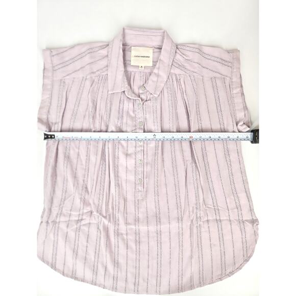 Lucky Brand Lavender Button Front Cotton Blouse Short Sleeve Size M - Picture 5 of 6